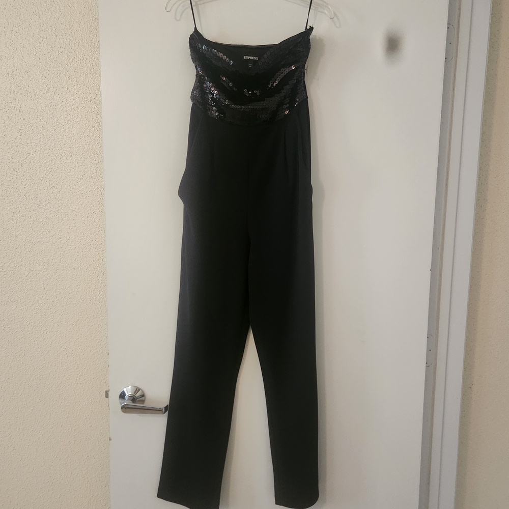 Express Black Sequin Bust Jumpsuit